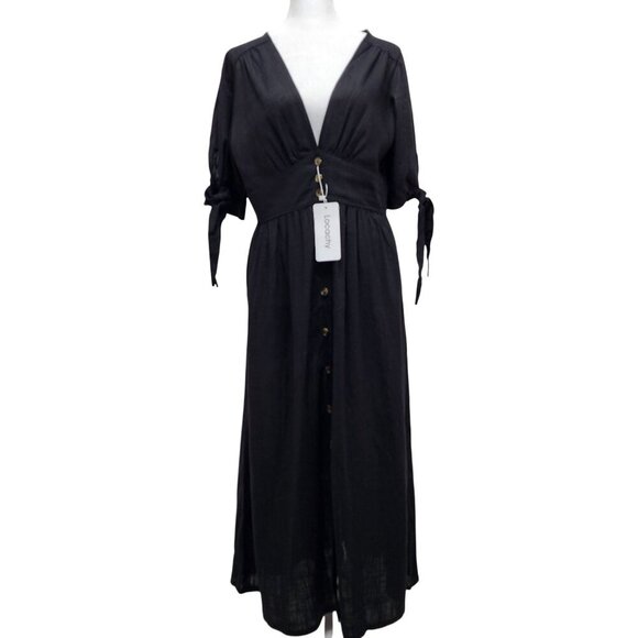 LocachyBuffalo Black womens Mariposa V Neck Button Front Dress Linen Size S - Picture 2 of 16